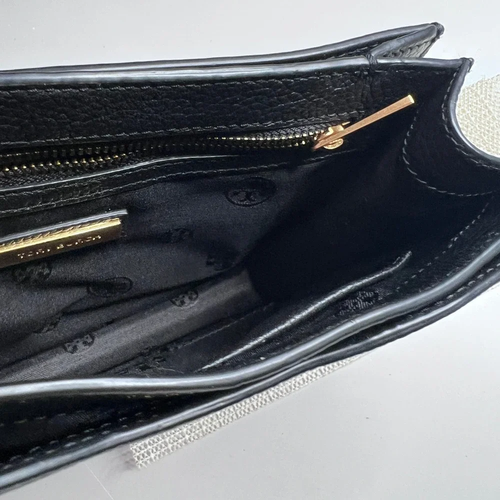 Tory Burch Britten Combo Crossbody Bag Black‎ Pebbled Leather Gold Chain Logo